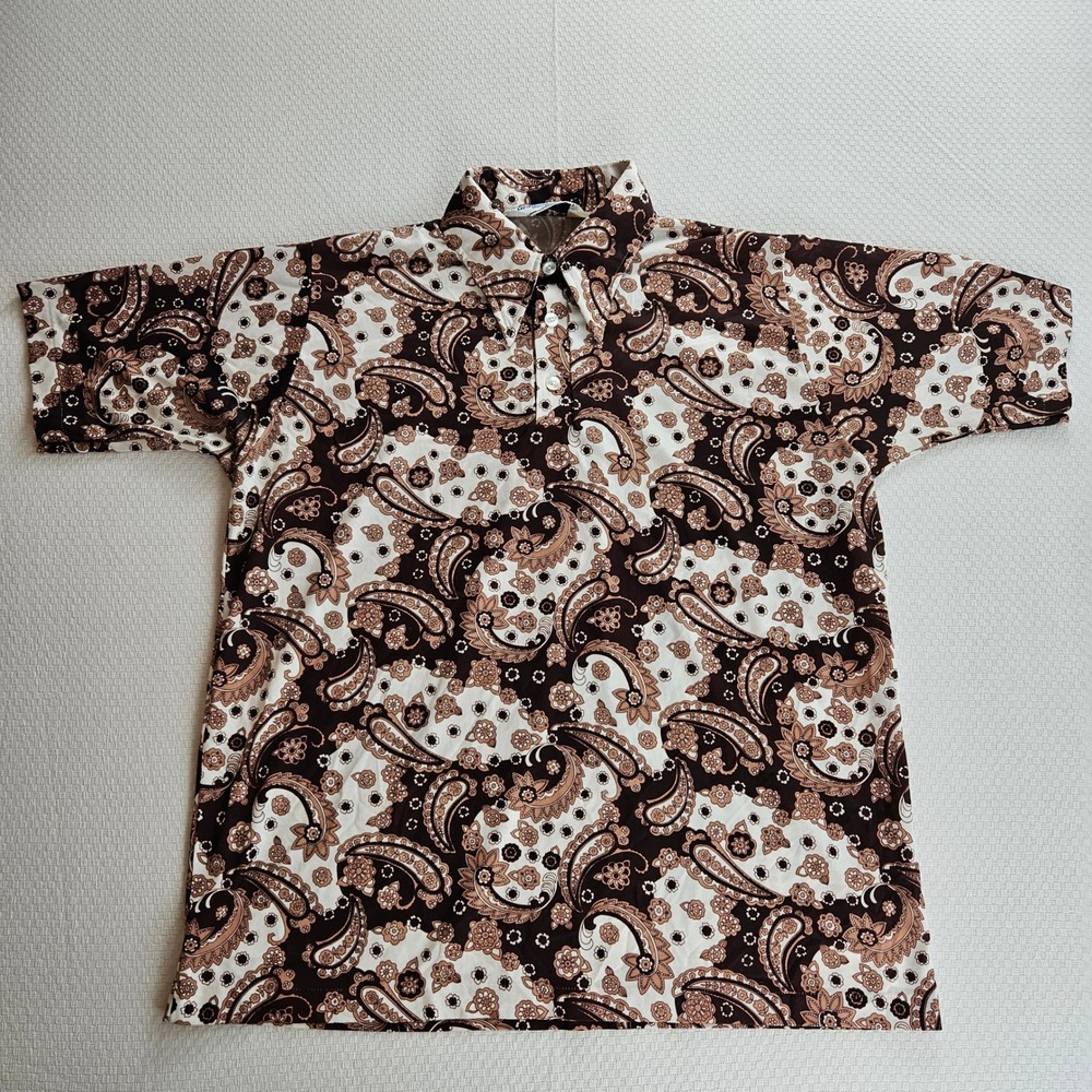 Vintage Grand Slam Munsingwear Mens XL Paisley Polo Shirt Brown Tan 70s Retro